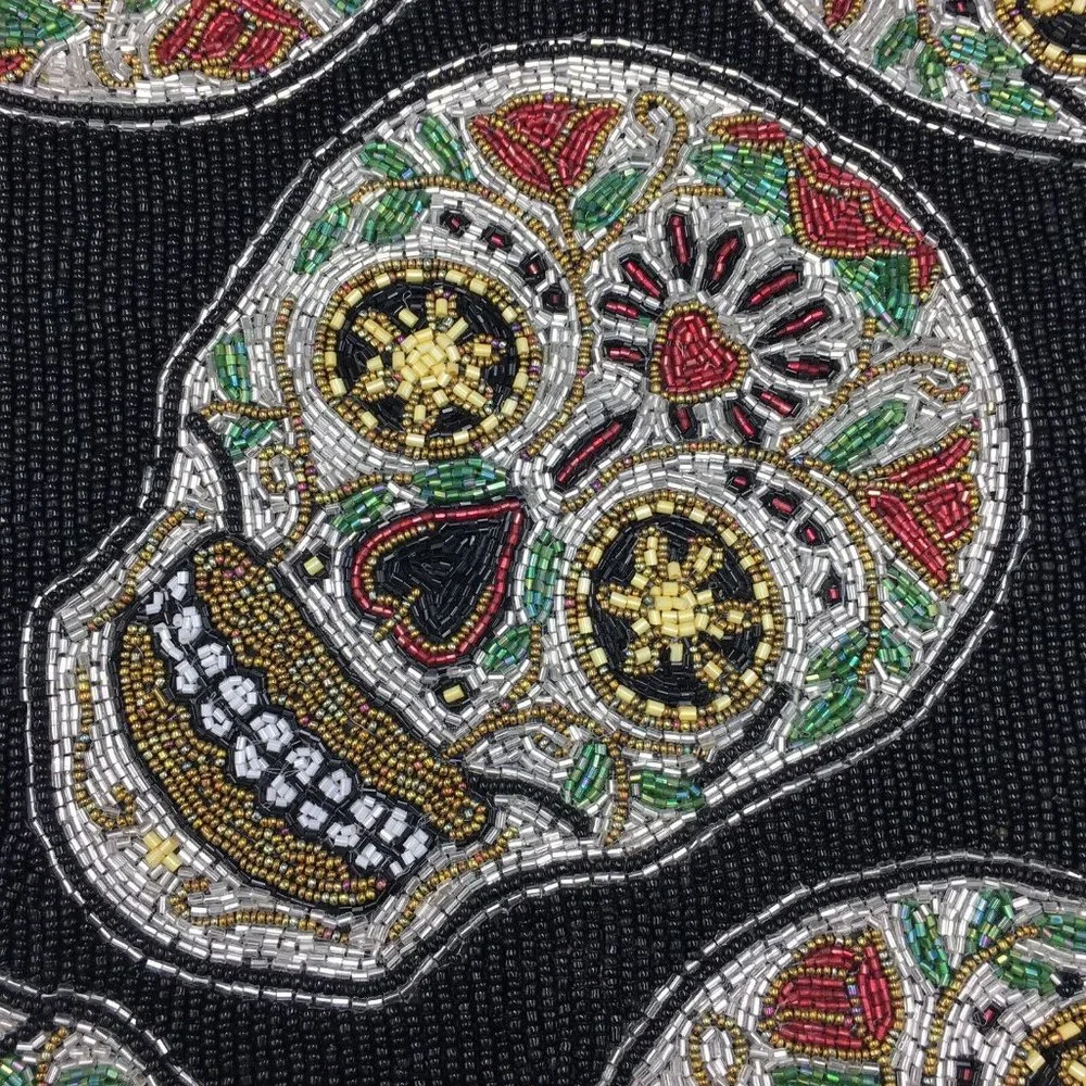 Nicole Miller Beaded Sugar Skull Heart Roses Table Runner Halloween Centerpiece